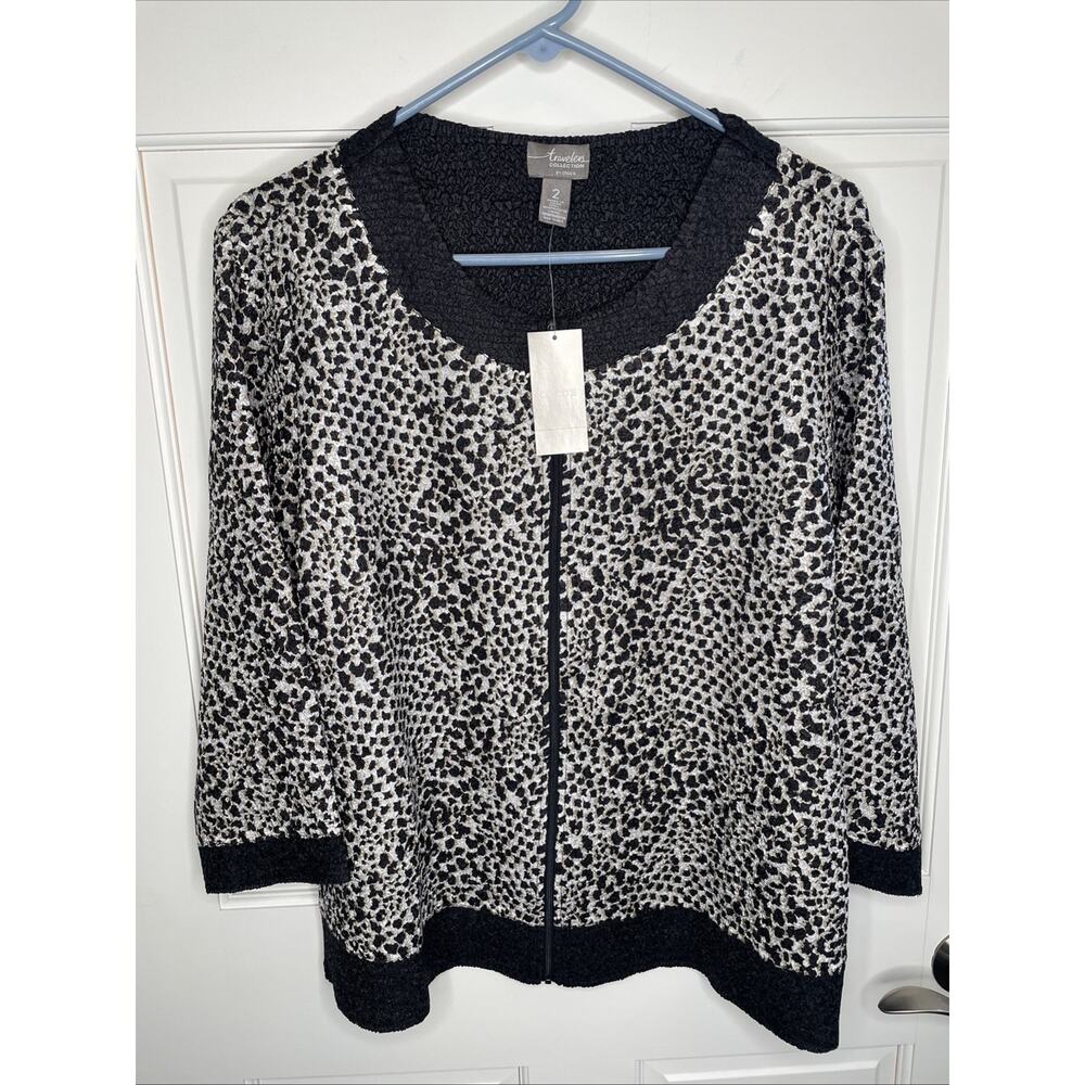 Chico's Travelers Collection Women's Zip Jacket Sz 2 Crinkle Lightweight Boho